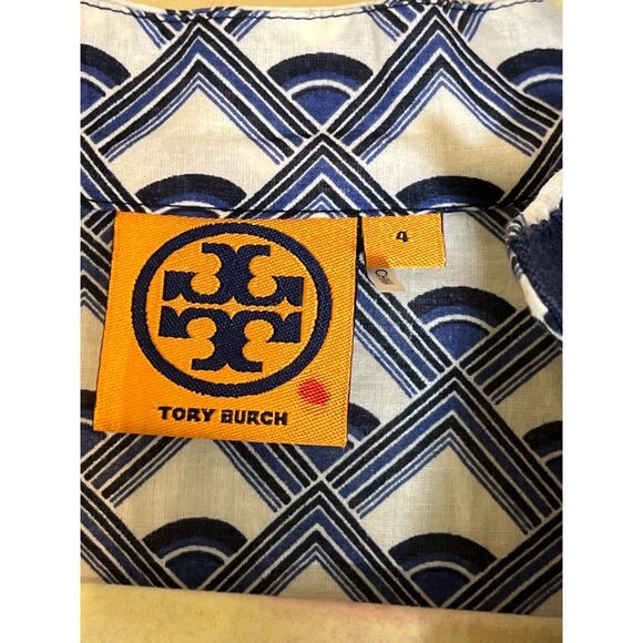Tory Burch Blue White Geometric Print Long Sleeve‎ Tunic Top - Picture 4 of 6